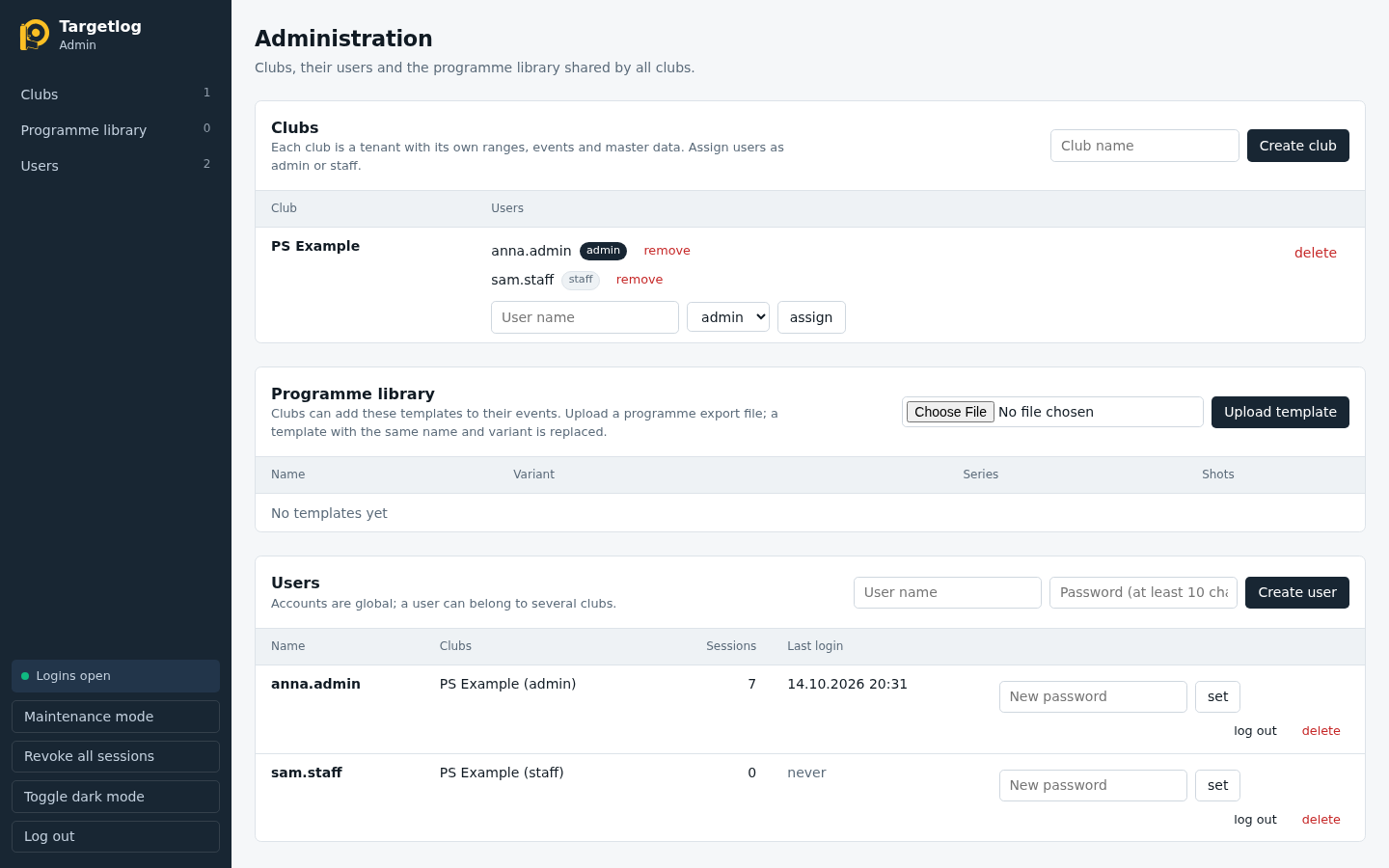 Admin panel