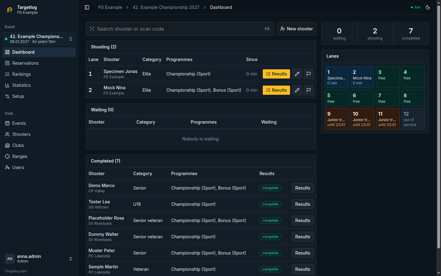 Dashboard in dark mode