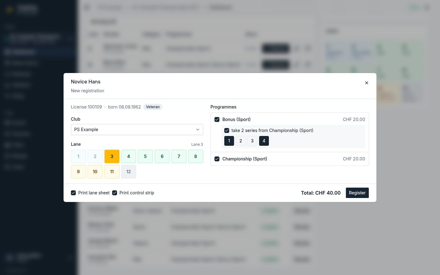 Registration dialog