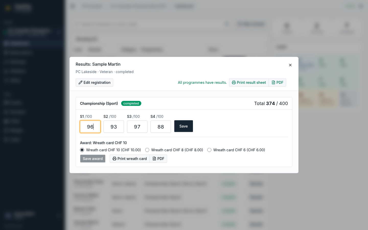 Results dialog